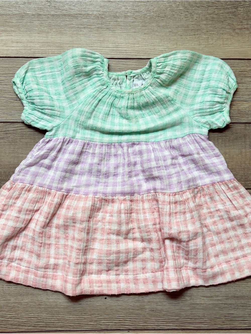 Zara Pastel Gingham Tiered Dress in Mint, Lavender & Peach